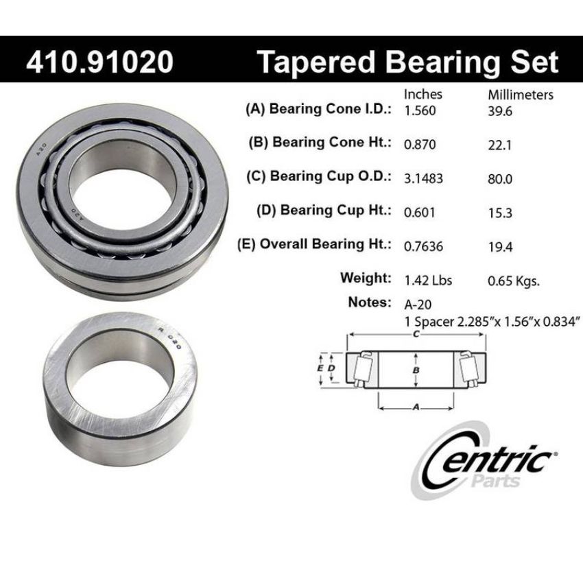 CENTRIC PARTS 410.91020 Centric Premium Wheel Bearing and Race Set