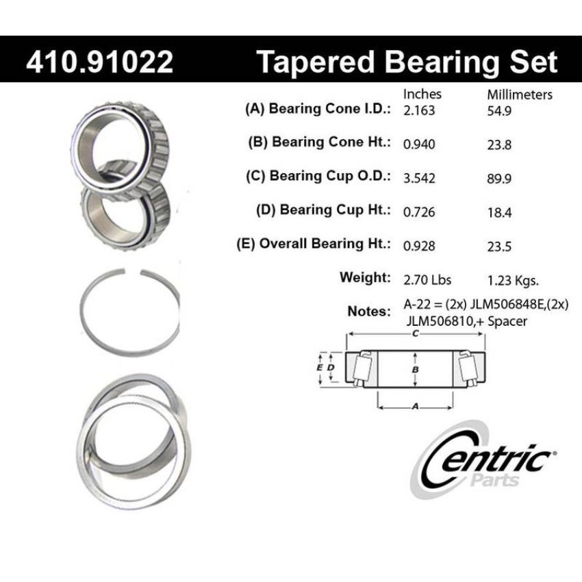 CENTRIC PARTS 410.91022 Centric Premium Wheel Bearing and Race Set
