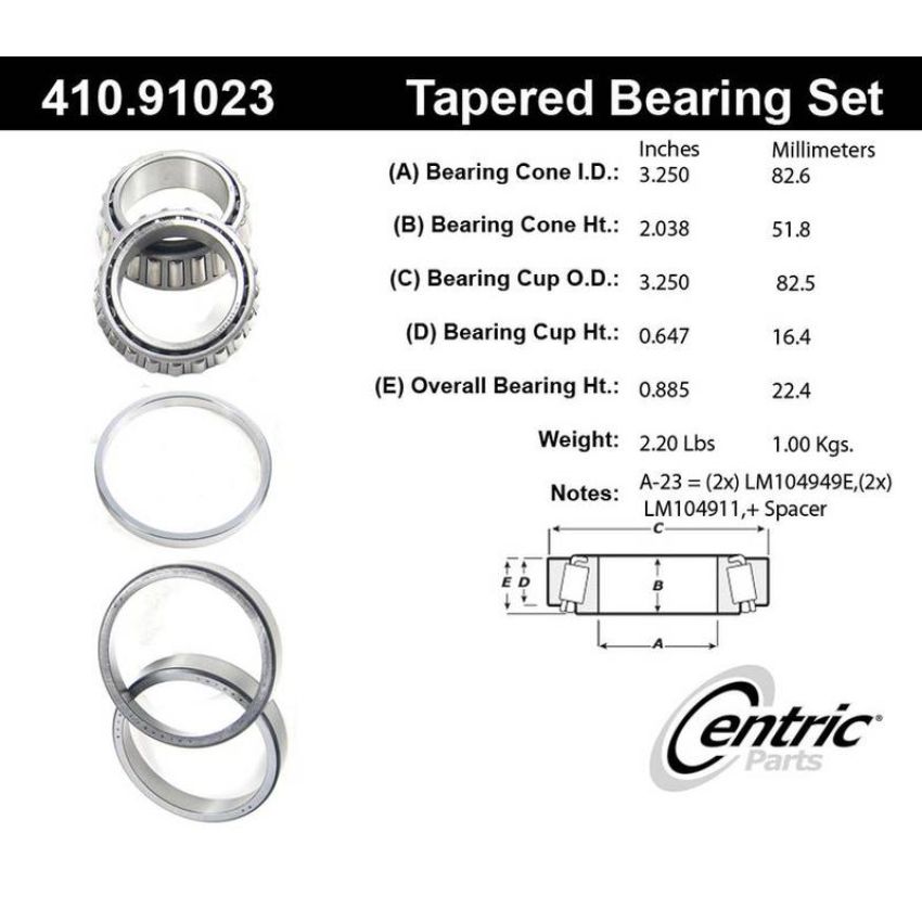 CENTRIC PARTS 410.91023 Centric Premium Wheel Bearing and Race Set