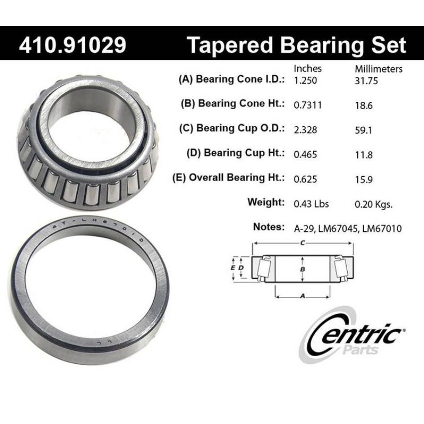 CENTRIC PARTS 410.91029 Centric Premium Wheel Bearing and Race Set