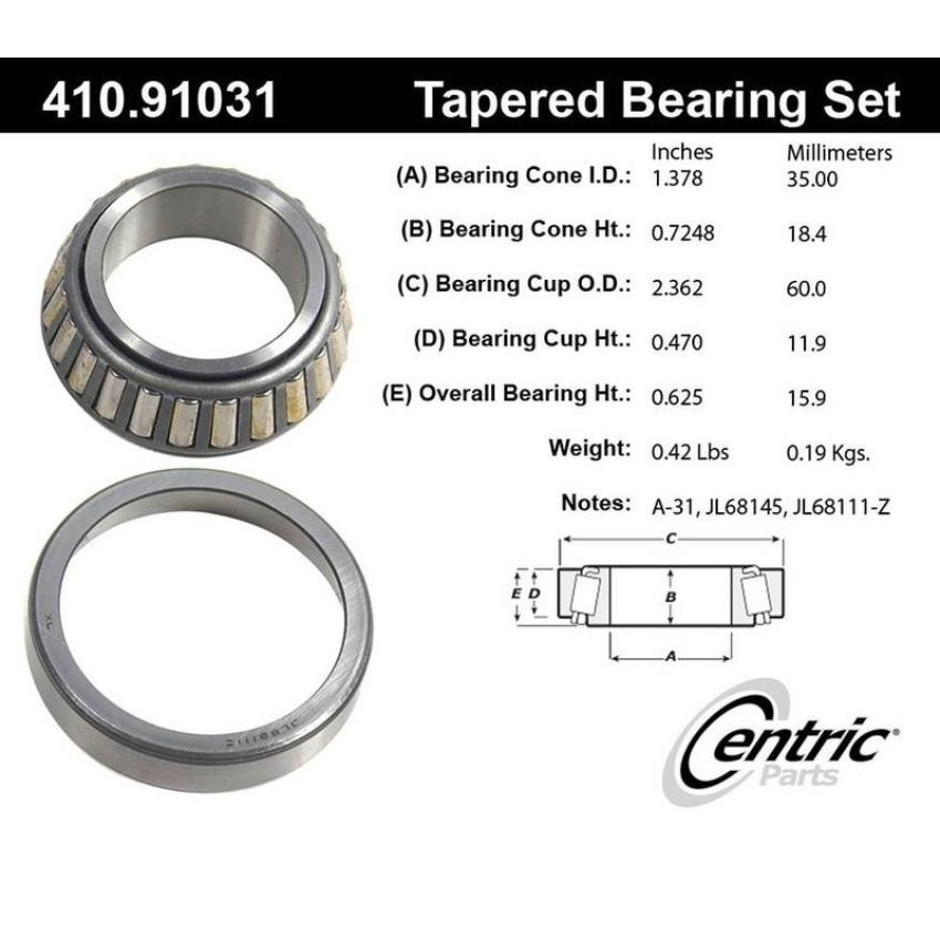 CENTRIC PARTS 410.91031E C-Tek Standard Wheel Bearing and Race Set