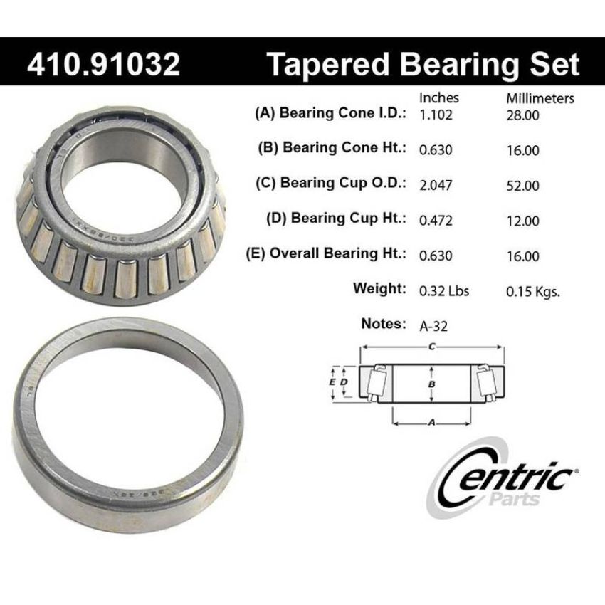 CENTRIC PARTS 410.91032 Centric Premium Wheel Bearing and Race Set