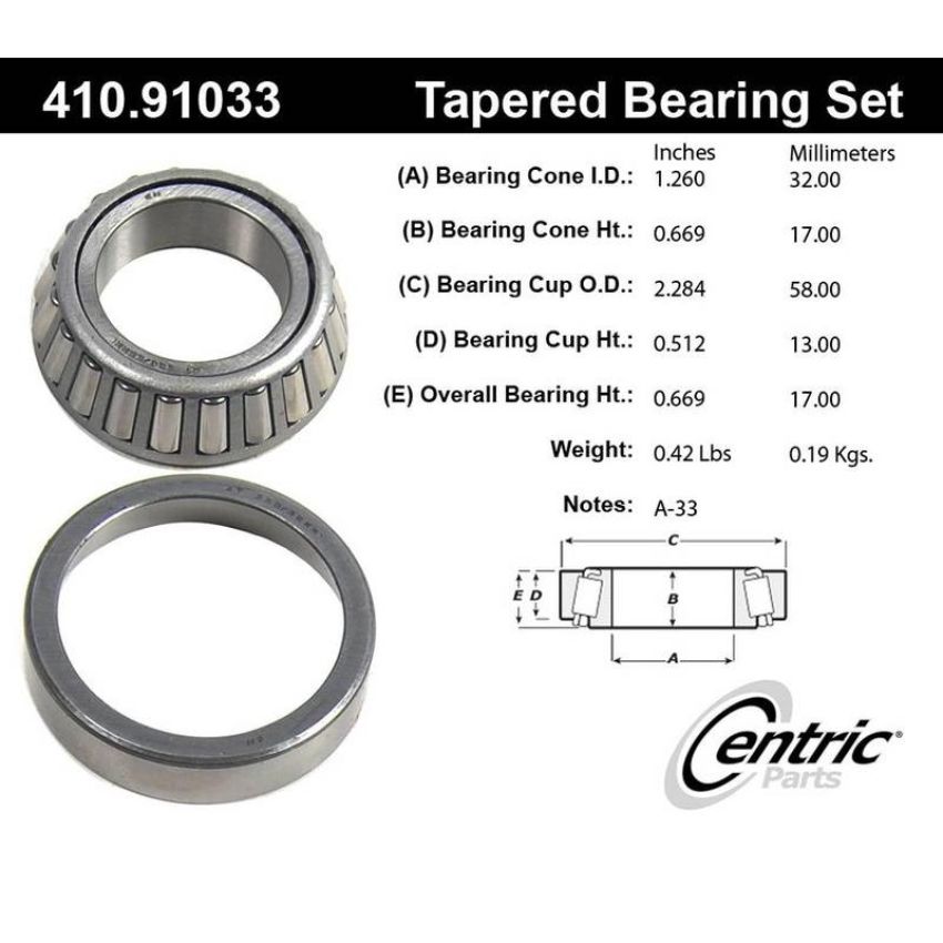 CENTRIC PARTS 410.91033 Centric Premium Wheel Bearing and Race Set