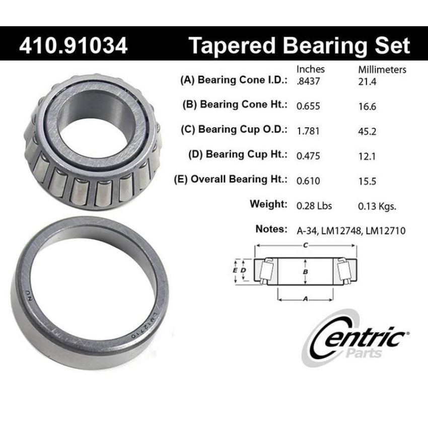 CENTRIC PARTS 410.91034 Centric Premium Wheel Bearing and Race Set