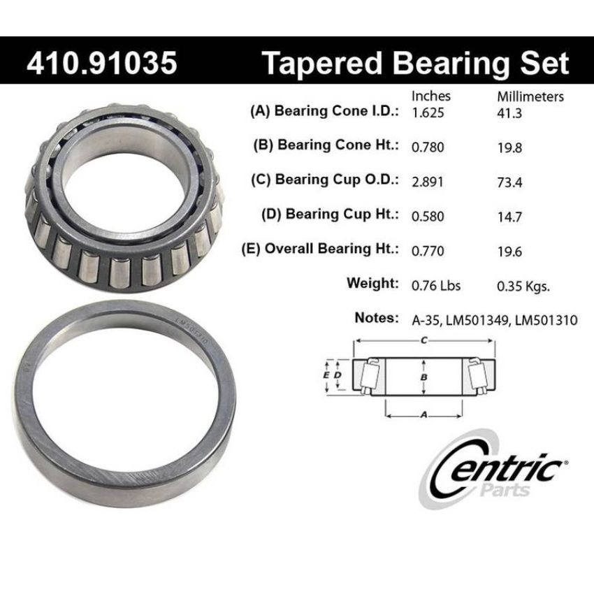 CENTRIC PARTS 410.91035 Centric Premium Wheel Bearing and Race Set
