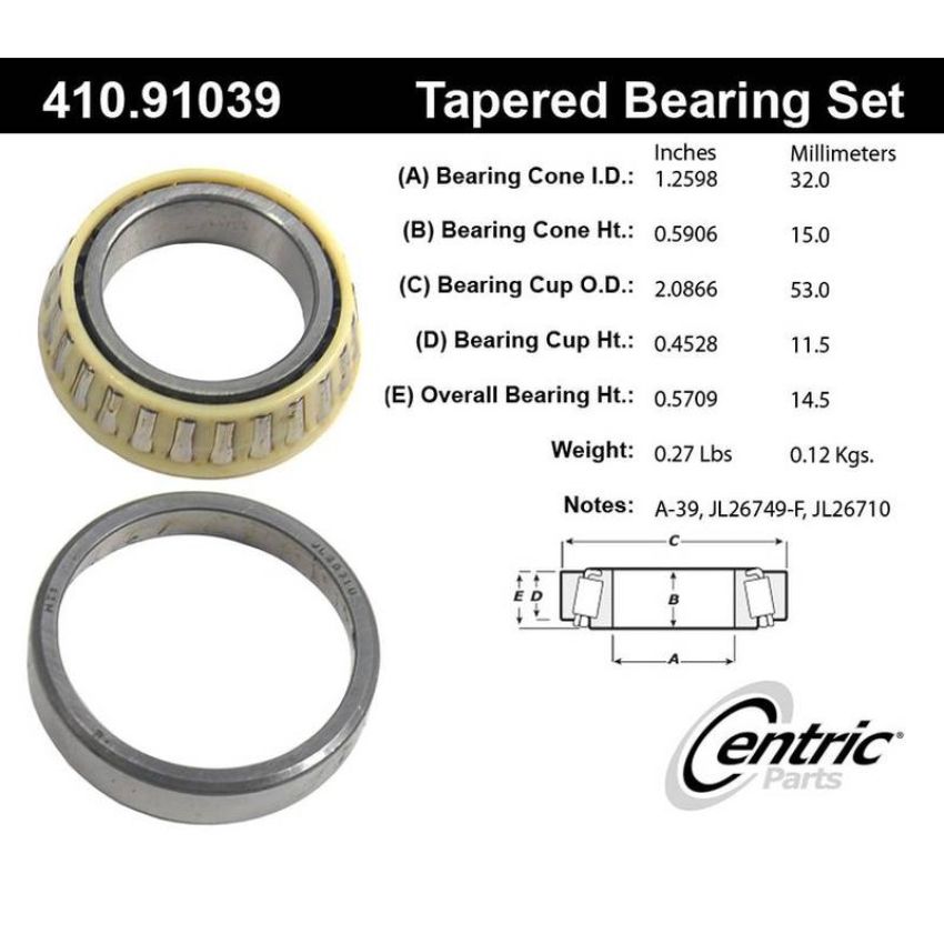 CENTRIC PARTS 410.91039 Centric Premium Wheel Bearing and Race Set