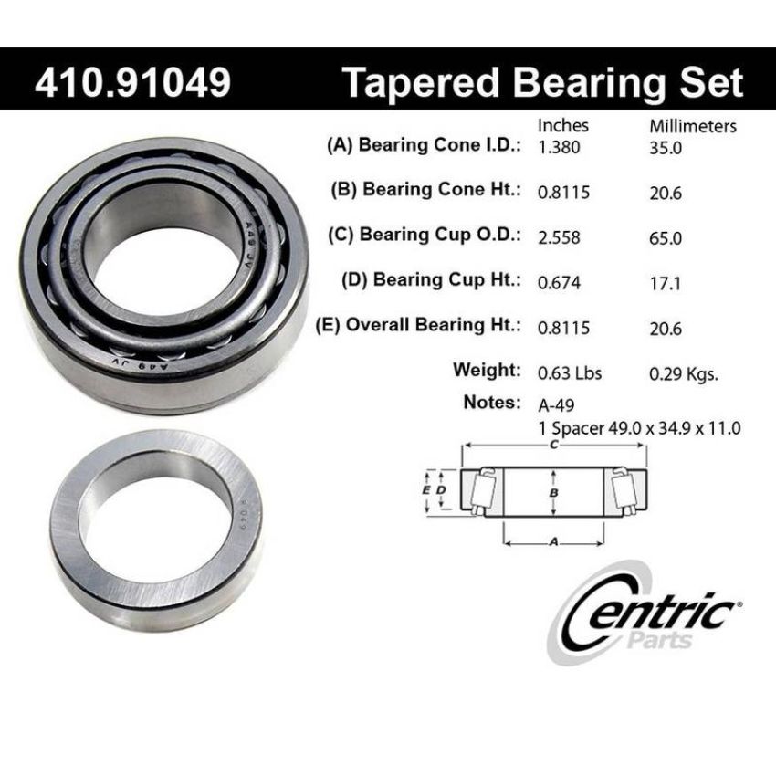 CENTRIC PARTS 410.91049 Centric Premium Wheel Bearing and Race Set
