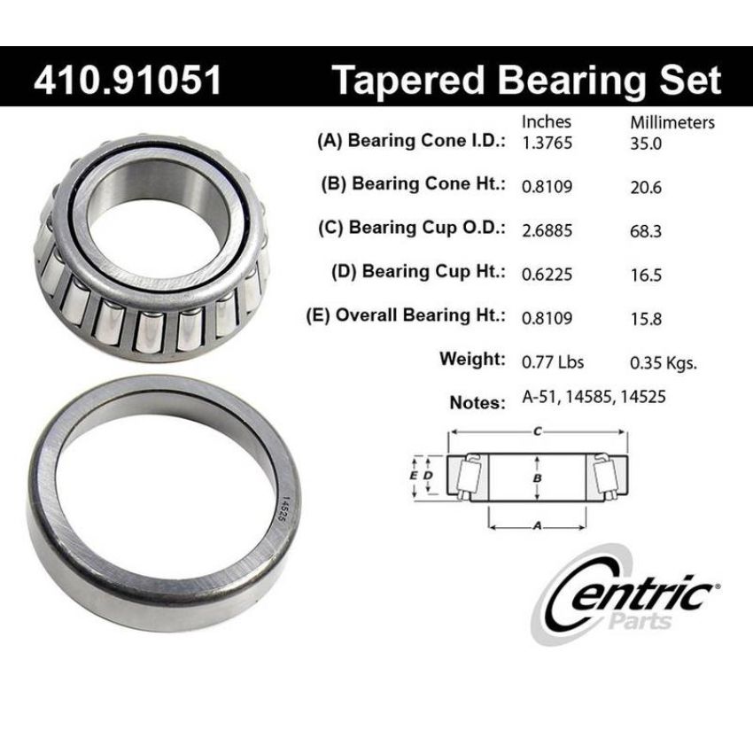 CENTRIC PARTS 410.91051 Centric Premium Wheel Bearing and Race Set