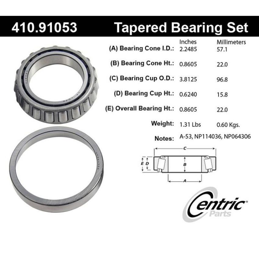 CENTRIC PARTS 410.91053 Centric Premium Wheel Bearing and Race Set