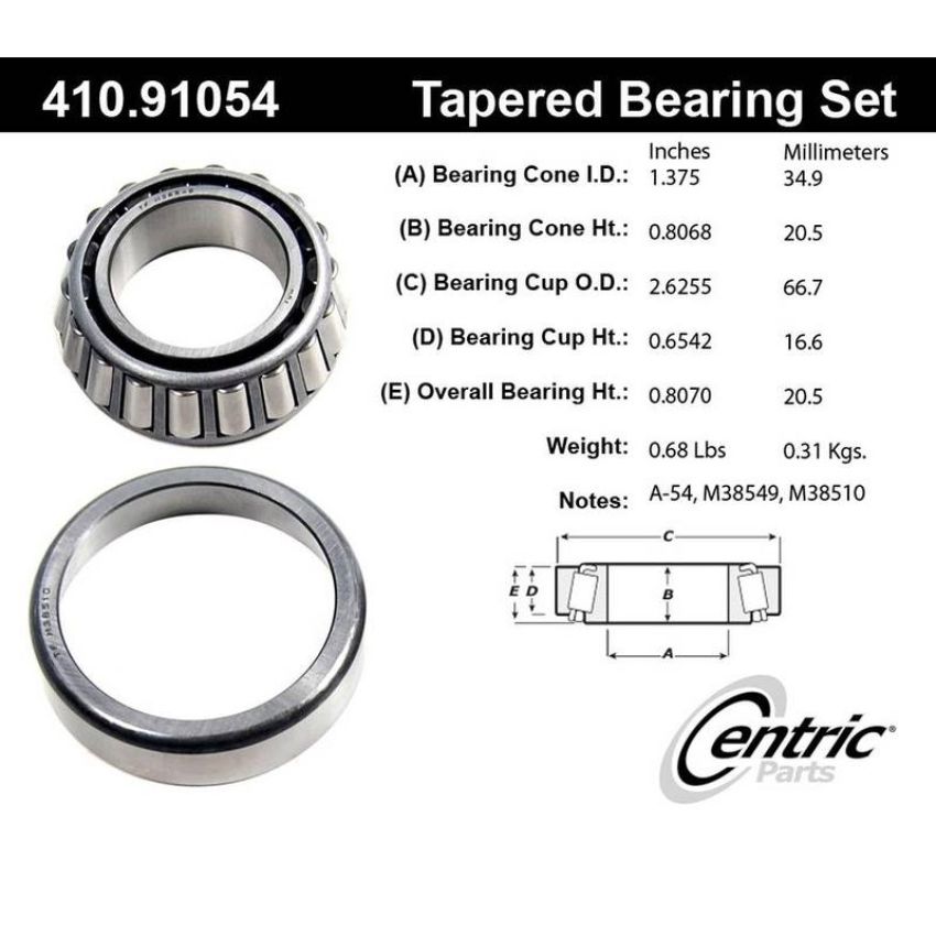 CENTRIC PARTS 410.91054 Centric Premium Wheel Bearing and Race Set