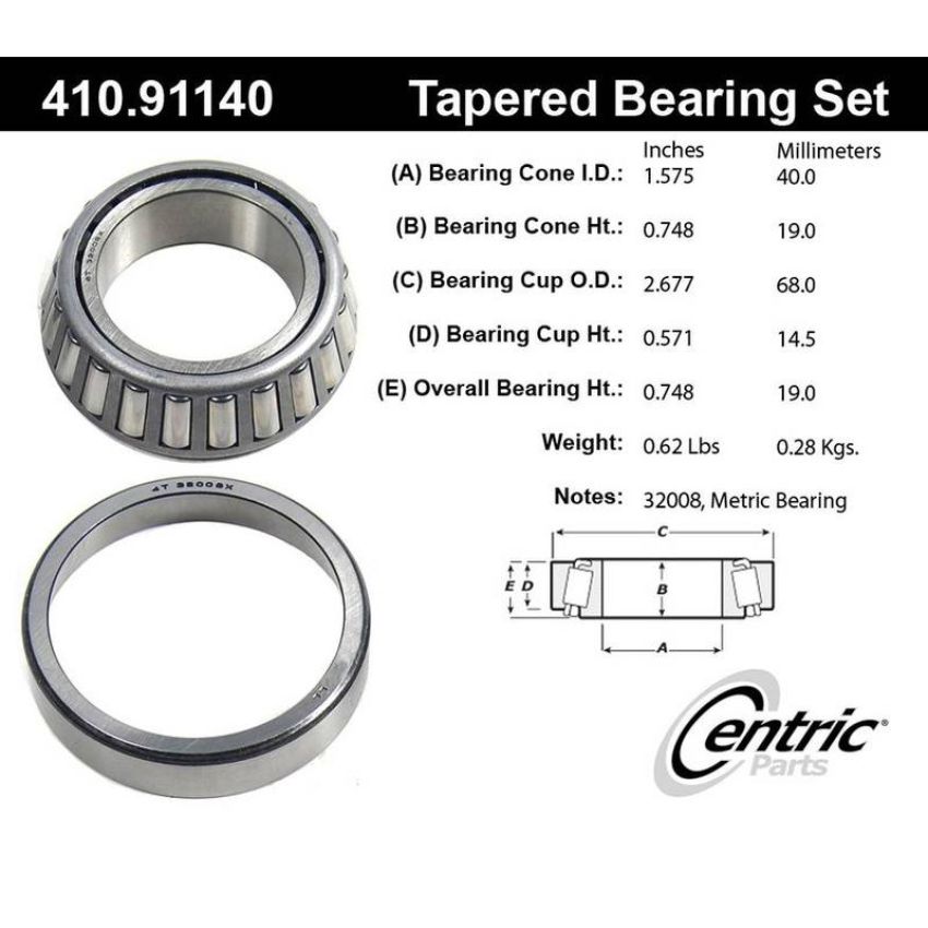 CENTRIC PARTS 410.91140 Centric Premium Wheel Bearing and Race Set