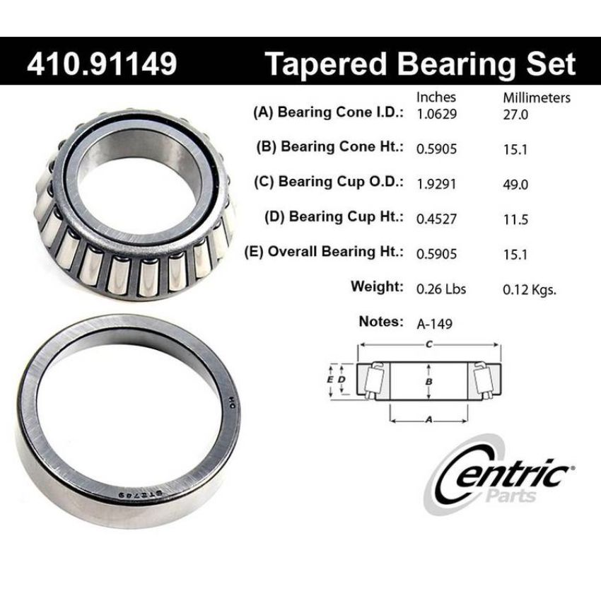CENTRIC PARTS 410.91149 Centric Premium Wheel Bearing and Race Set