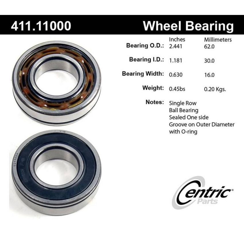 CENTRIC PARTS 411.11000 Centric Premium Axle Shaft Bearing Single Row