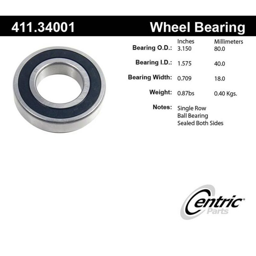 CENTRIC PARTS 411.34001 Centric Premium Axle Shaft Bearing Assembly Single Row