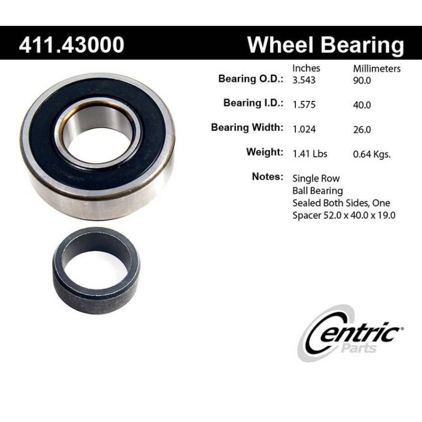 CENTRIC PARTS 411.43000 Centric Premium Axle Shaft Bearing Single Row