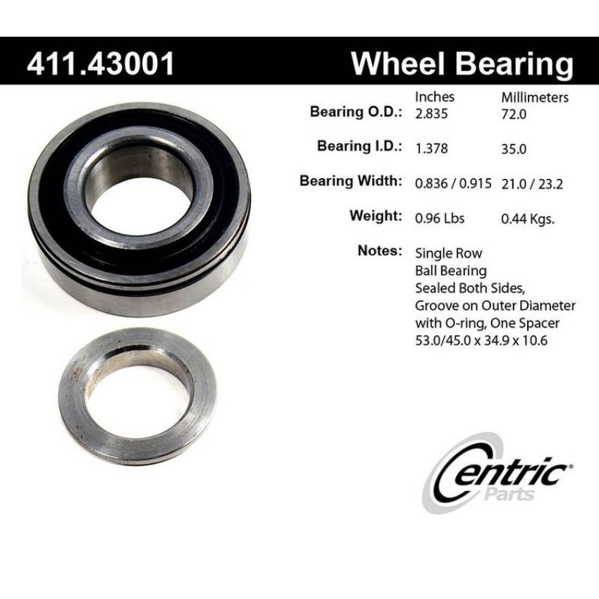 CENTRIC PARTS 411.43001 Centric Premium Axle Shaft Bearing Assembly Single Row