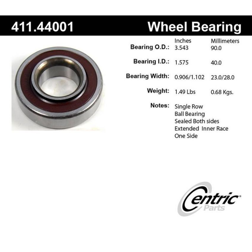 CENTRIC PARTS 411.44001 Centric Premium Axle Shaft Bearing Single Row