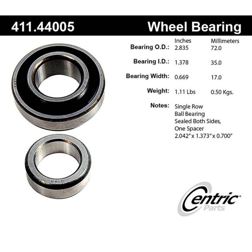 CENTRIC PARTS 411.44005 Centric Premium Axle Shaft Bearing Single Row