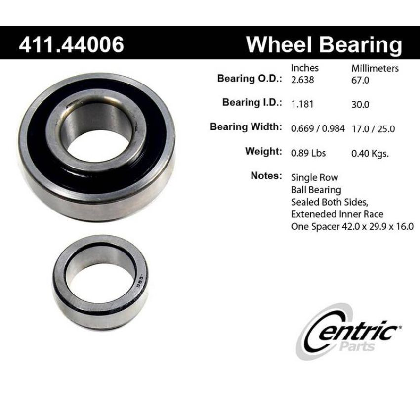 CENTRIC PARTS 411.44006E C-Tek Standard Axle Shaft Bearing Single Row
