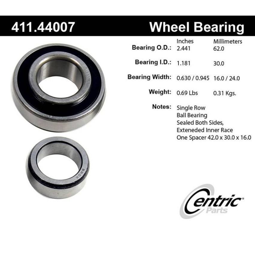 CENTRIC PARTS 411.44007 Centric Premium Axle Shaft Bearing Single Row