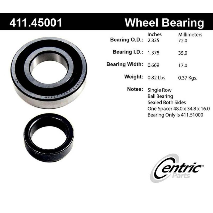 CENTRIC PARTS 411.45001 Centric Premium Axle Shaft Bearing Single Row