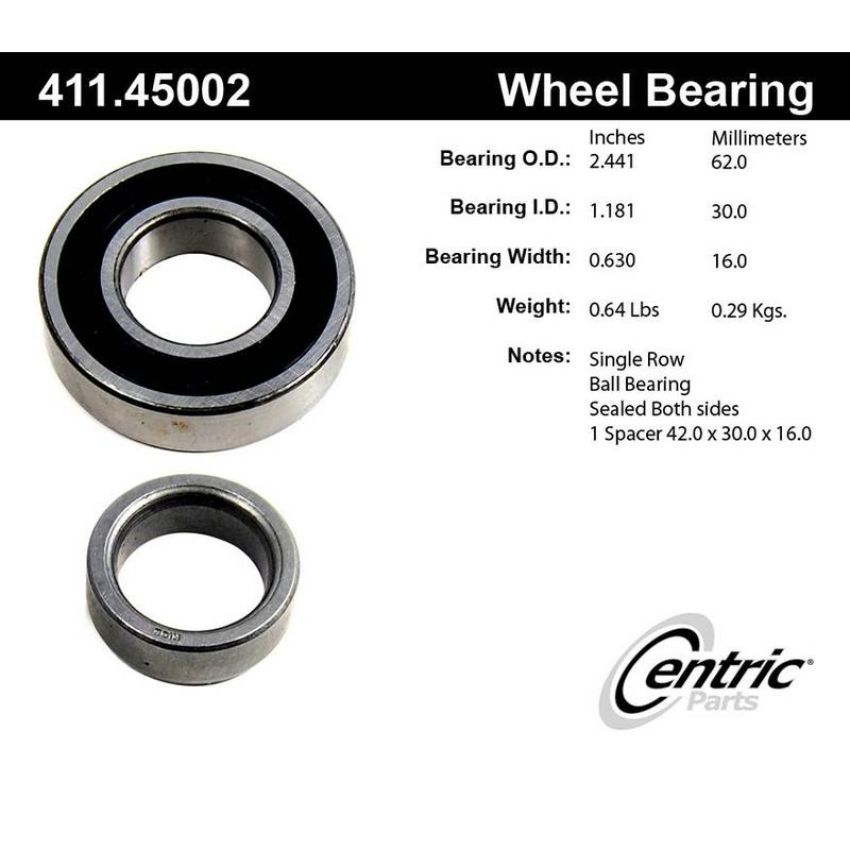 CENTRIC PARTS 411.45002 Centric Premium Axle Shaft Bearing Single Row