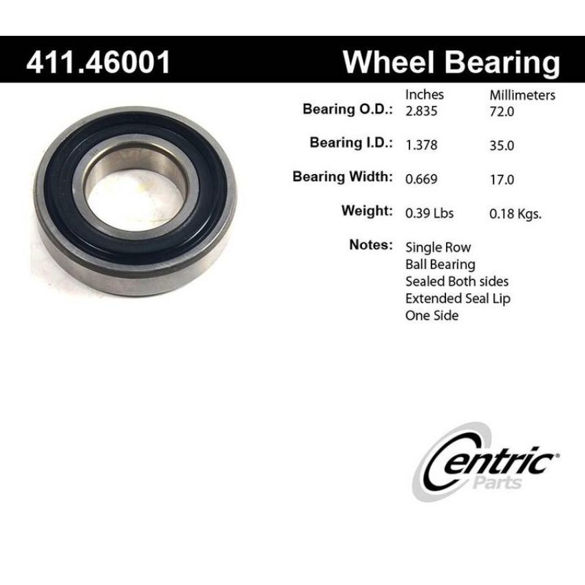 CENTRIC PARTS 411.46001 Centric Premium Axle Shaft Bearing Single Row