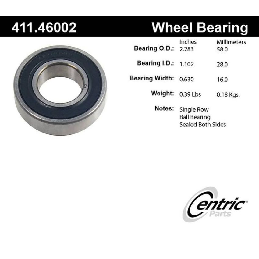 CENTRIC PARTS 411.46002 Centric Premium Axle Shaft Bearing Single Row