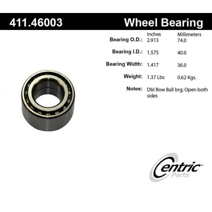 CENTRIC PARTS 411.46003 Centric Premium Axle Shaft Bearing Single Row
