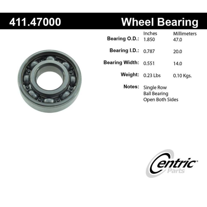 CENTRIC PARTS 411.47000 Centric Premium Axle Shaft Bearing Single Row