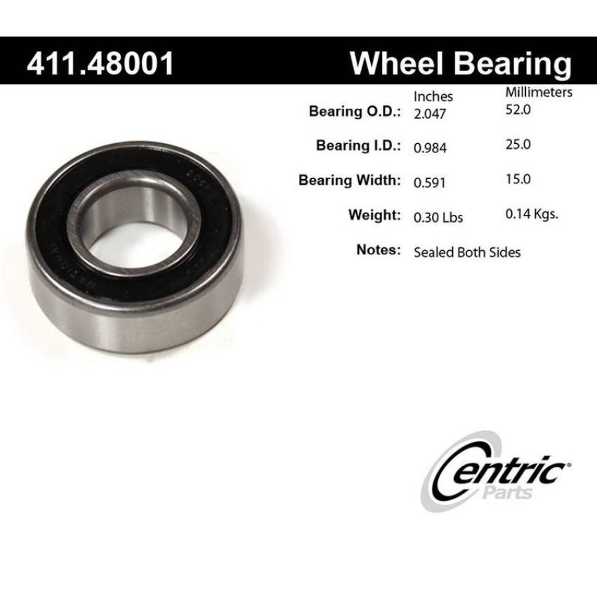 CENTRIC PARTS 411.48001 Centric Premium Axle Shaft Bearing Single Row