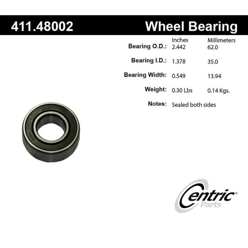 CENTRIC PARTS 411.48002 Centric Premium Axle Shaft Bearing Single Row