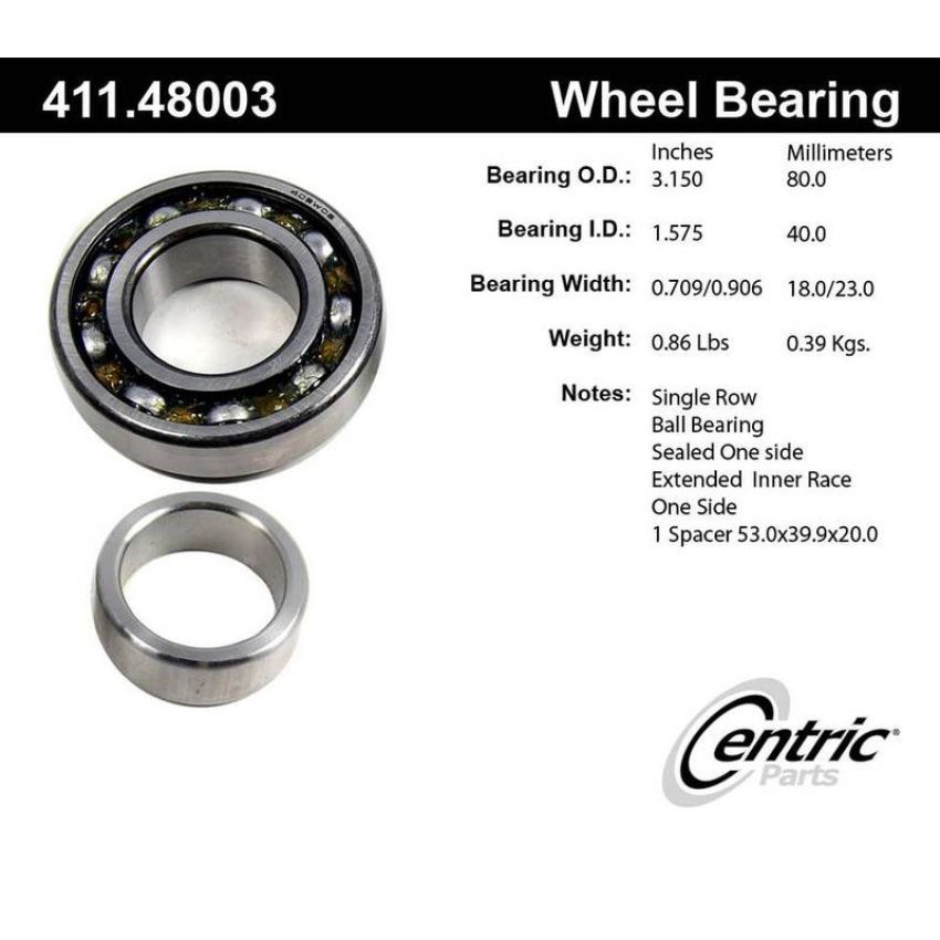 CENTRIC PARTS 411.48003 Centric Premium Axle Shaft Bearing Single Row