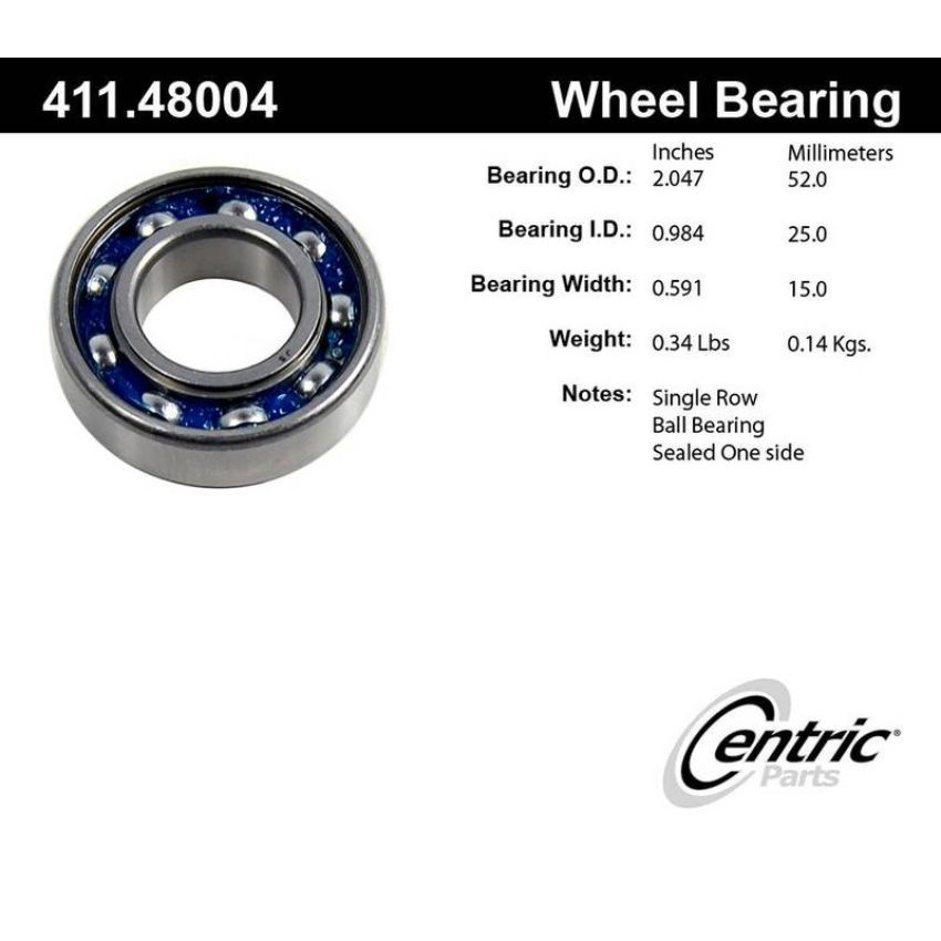 CENTRIC PARTS 411.48004 Centric Premium Axle Shaft Bearing Single Row