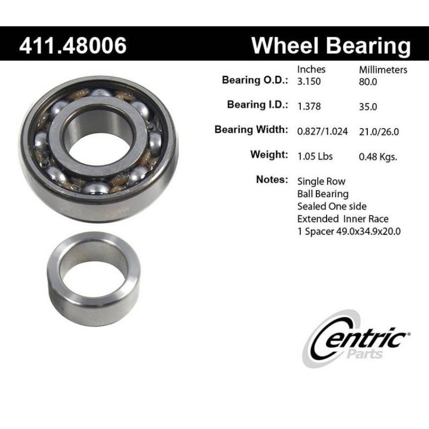 CENTRIC PARTS 411.48006 Centric Premium Axle Shaft Bearing Single Row
