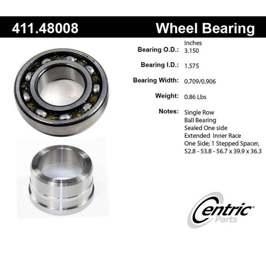 CENTRIC PARTS 411.48008 Centric Premium Axle Shaft Bearing Single Row