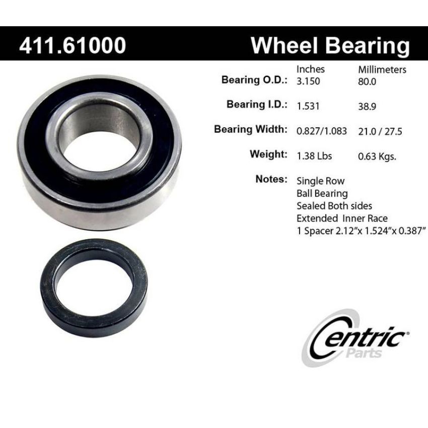 CENTRIC PARTS 411.61000 Centric Premium Axle Shaft Bearing Single Row