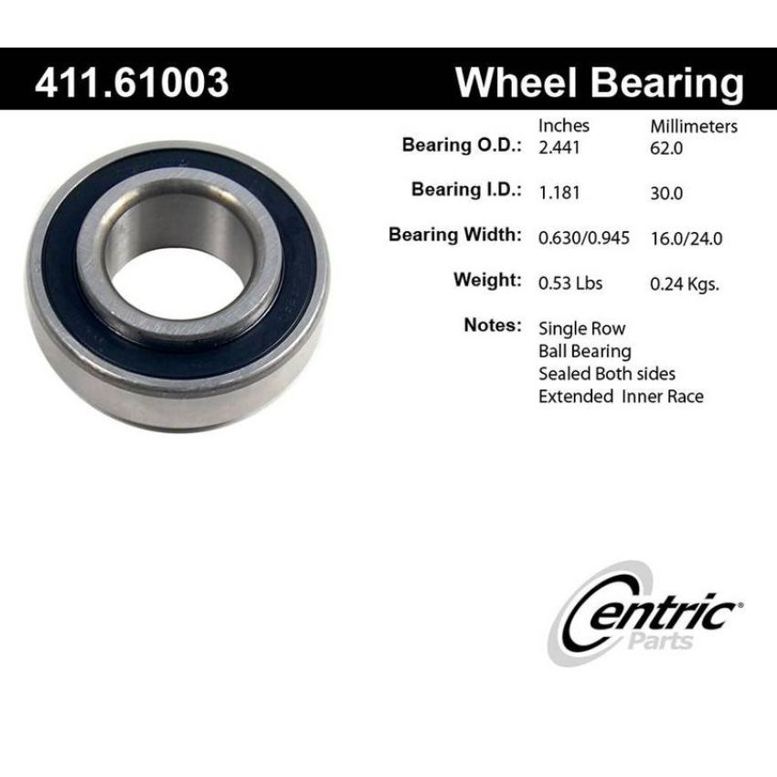 CENTRIC PARTS 411.61003 Centric Premium Axle Shaft Bearing Single Row