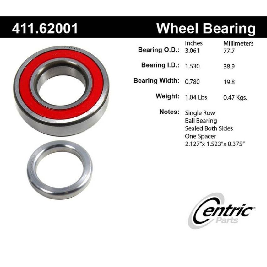 CENTRIC PARTS 411.62001 Centric Premium Axle Shaft Bearing Single Row