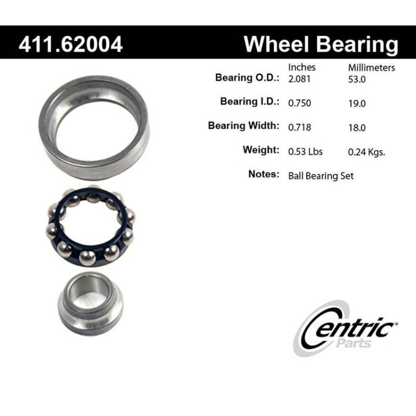 CENTRIC PARTS 411.62004 Centric Premium Axle Shaft Bearing Single Row