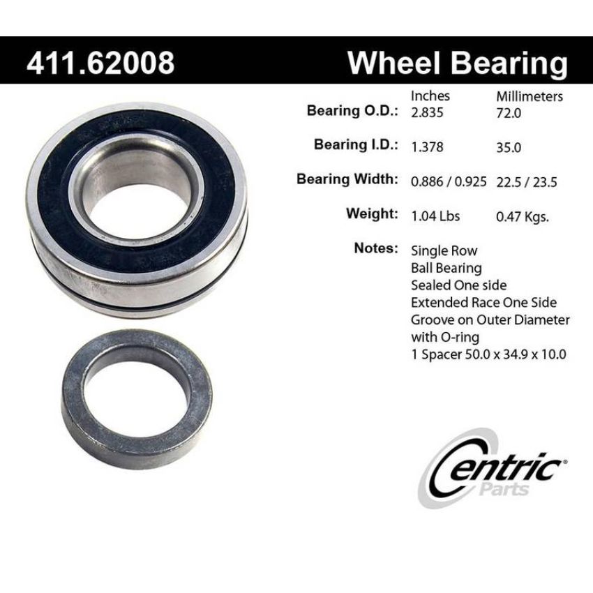 CENTRIC PARTS 411.62008 Centric Premium Axle Shaft Bearing Single Row