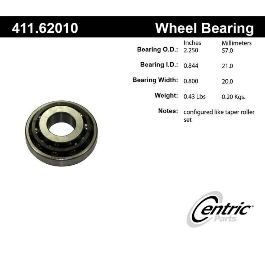 CENTRIC PARTS 411.62010 Centric Premium Axle Shaft Bearing Single Row