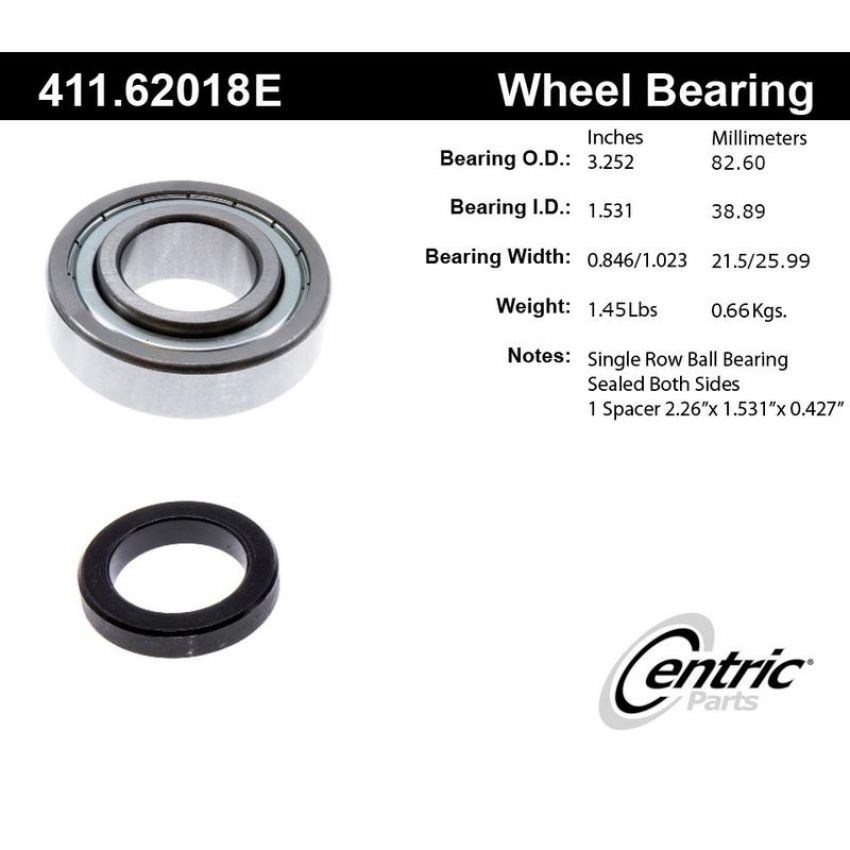 CENTRIC PARTS 411.62018E C-Tek Standard Axle Shaft Bearing Single Row