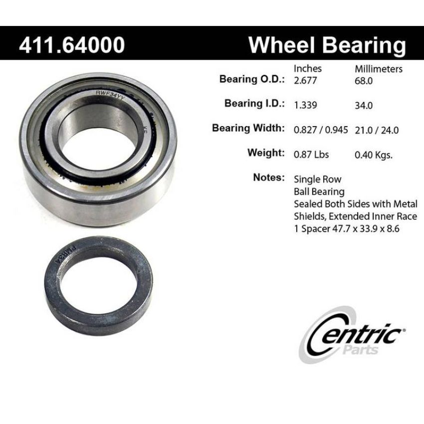 CENTRIC PARTS 411.64000 Centric Premium Axle Shaft Bearing Single Row