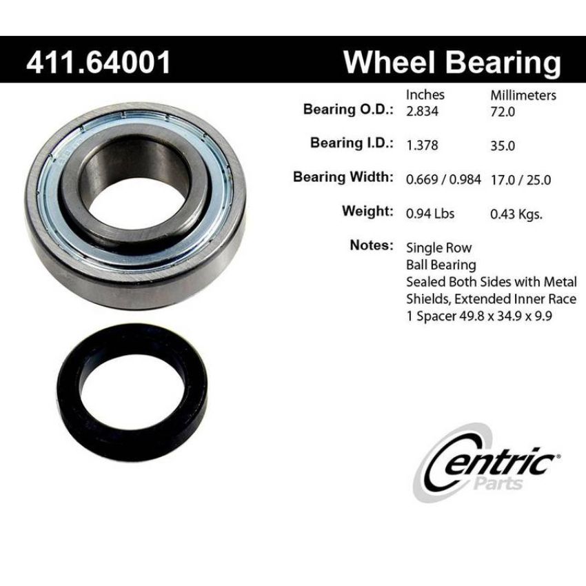 CENTRIC PARTS 411.64001 Centric Premium Axle Shaft Bearing Single Row