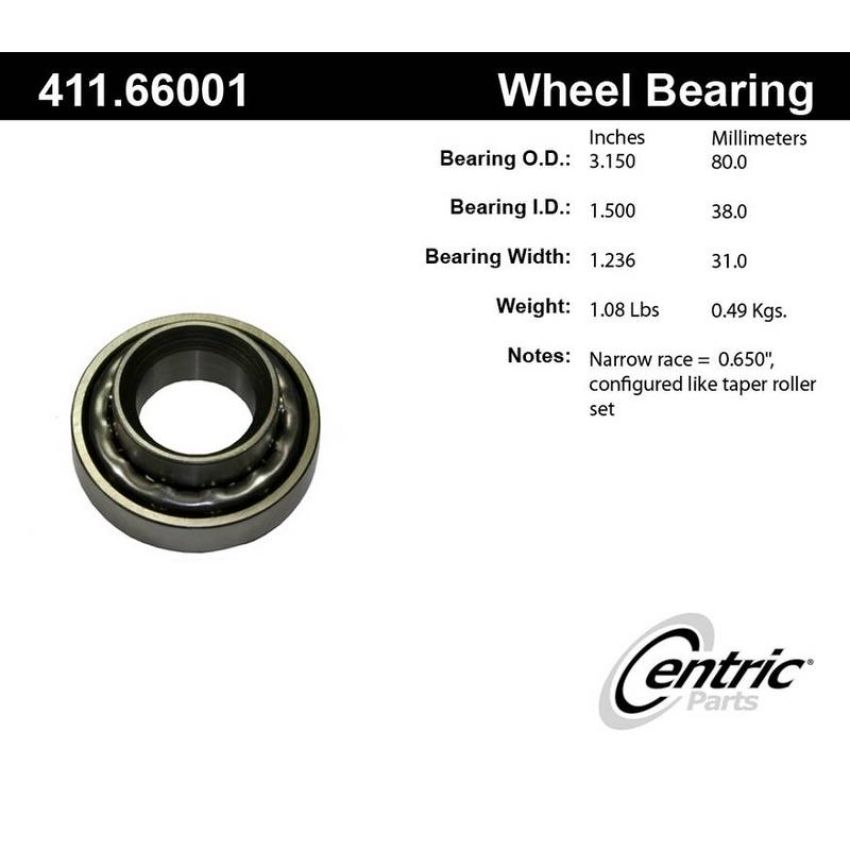 CENTRIC PARTS 411.66001 Centric Premium Axle Shaft Bearing Assembly Single Row
