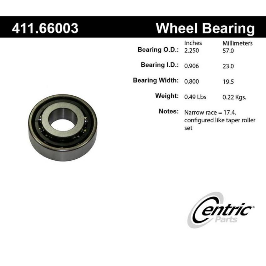 CENTRIC PARTS 411.66003 Centric Premium Axle Shaft Bearing Single Row