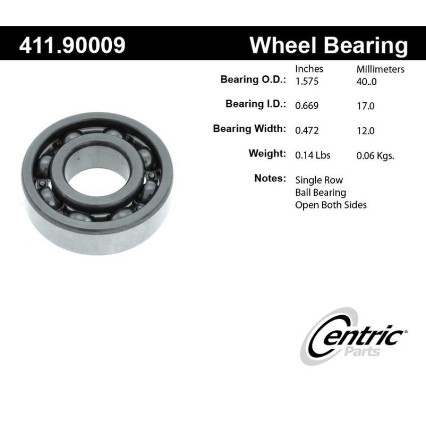 CENTRIC PARTS 411.90009 Centric Premium Axle Shaft Bearing Single Row