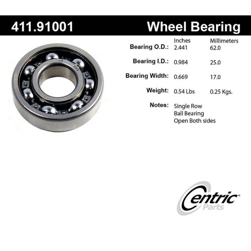 CENTRIC PARTS 411.91001 Centric Premium Axle Shaft Bearing Single Row
