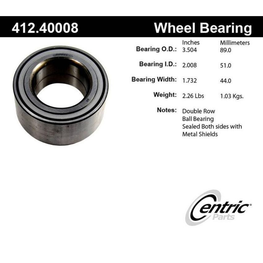 CENTRIC PARTS 412.40008E C-Tek Standard Double Row Wheel Bearing
